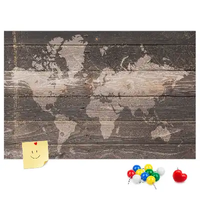 World Map Cork Memo Board on Wood