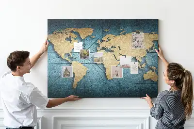3D World Map Cork Memo Board