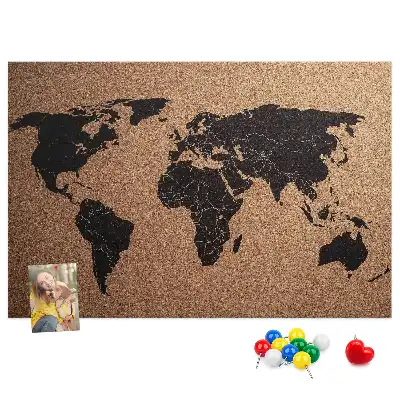 World Map Cork Memo Board
