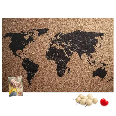 World Map Cork Memo Board