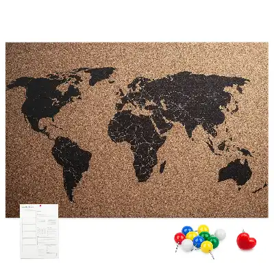 World Map Cork Memo Board