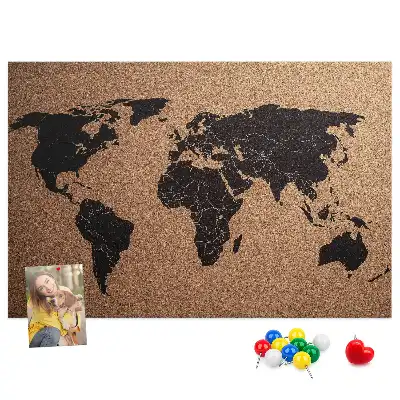 World Map Cork Memo Board