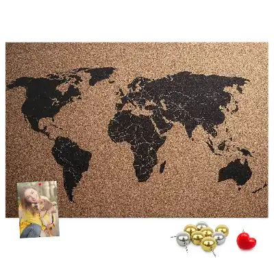 World Map Cork Memo Board