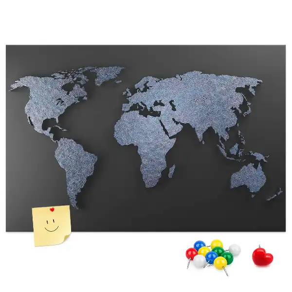 3D World Map Printed Cork Memo Board