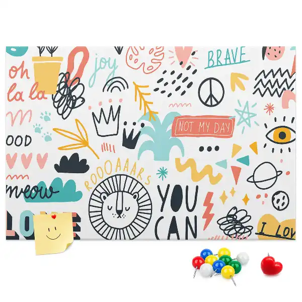 Cork memo board with picture sketches