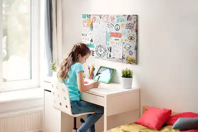 Cork memo board with picture sketches