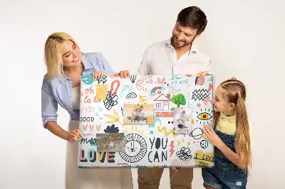 Cork memo board with picture sketches