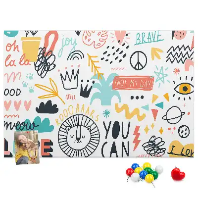 Cork memo board with picture sketches