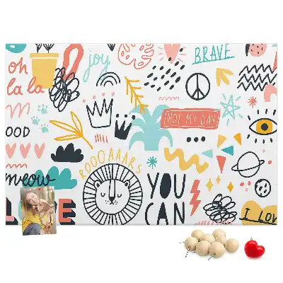 Cork memo board with picture sketches