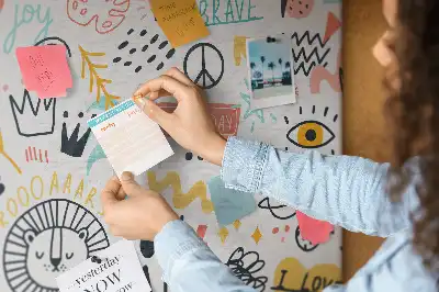 Cork memo board with picture sketches