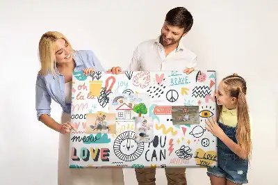 Cork memo board with picture sketches