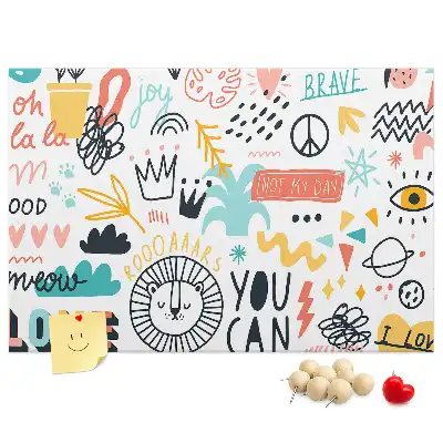 Cork memo board with picture sketches