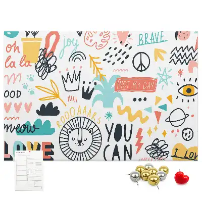 Cork memo board with picture sketches
