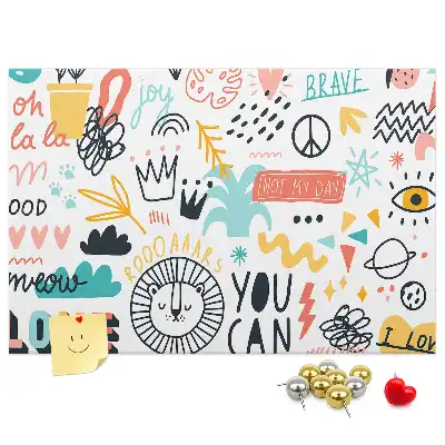 Cork memo board with picture sketches