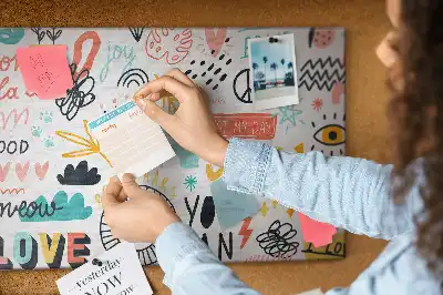 Cork memo board with picture sketches