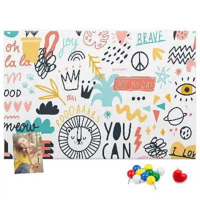 Cork memo board with picture sketches