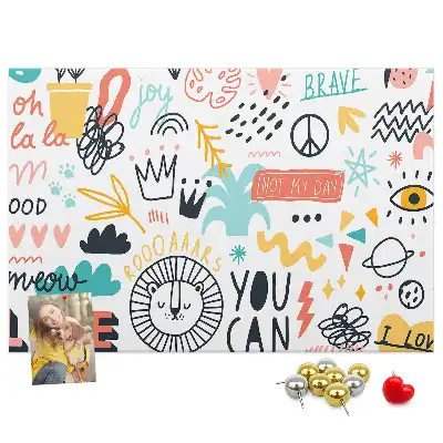 Cork memo board with picture sketches