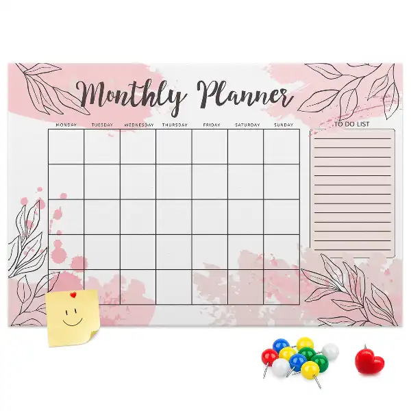 Pink monthly planner cork memo board
