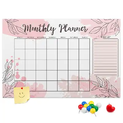 Pink monthly planner cork memo board