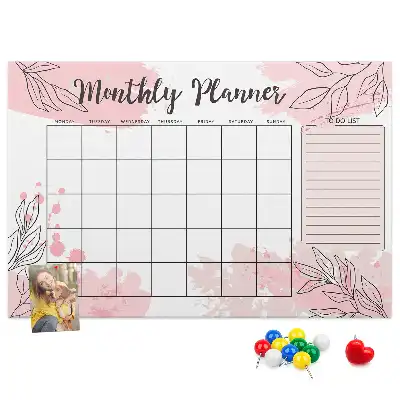 Pink monthly planner cork memo board