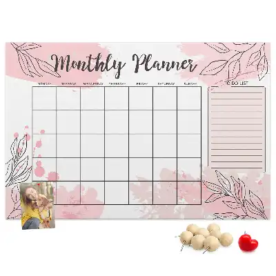 Pink monthly planner cork memo board