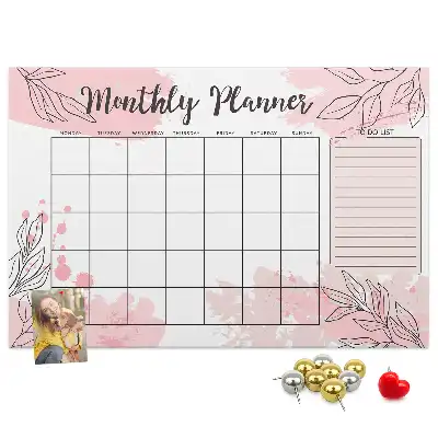 Pink monthly planner cork memo board