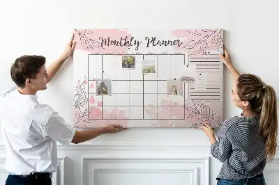 Pink monthly planner cork memo board