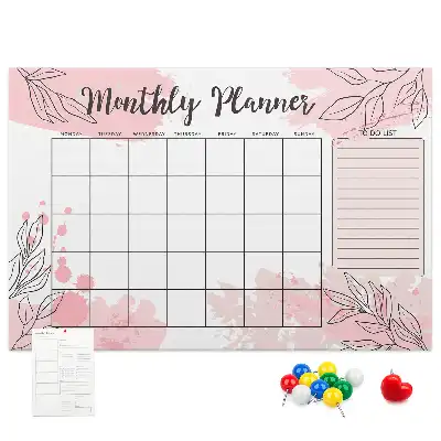 Pink monthly planner cork memo board