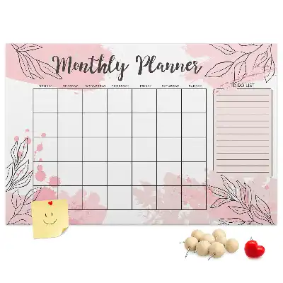 Pink monthly planner cork memo board