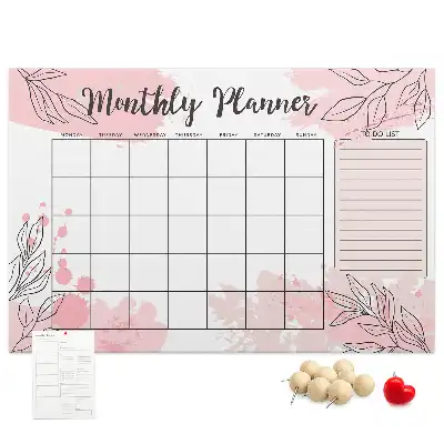 Pink monthly planner cork memo board