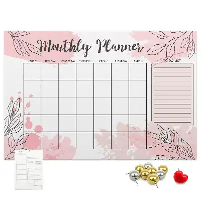 Pink monthly planner cork memo board