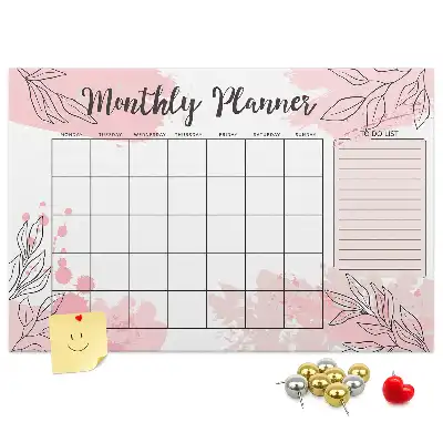 Pink monthly planner cork memo board