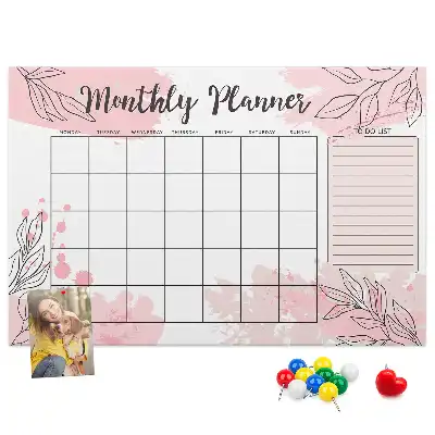 Pink monthly planner cork memo board