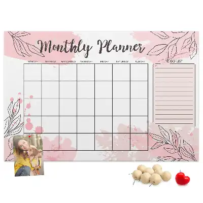 Pink monthly planner cork memo board