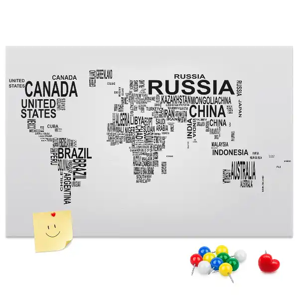 Printed Cork Memo Board with Continents made of letters