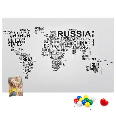 Printed Cork Memo Board with Continents made of letters
