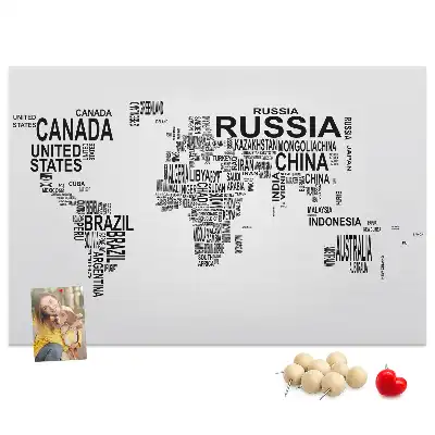 Printed Cork Memo Board with Continents made of letters