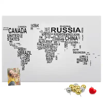 Printed Cork Memo Board with Continents made of letters