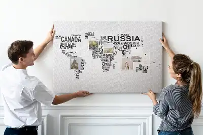 Printed Cork Memo Board with Continents made of letters