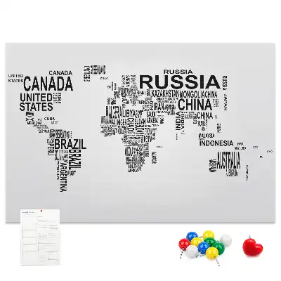 Printed Cork Memo Board with Continents made of letters