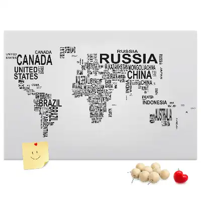 Printed Cork Memo Board with Continents made of letters