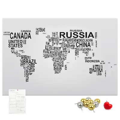 Printed Cork Memo Board with Continents made of letters