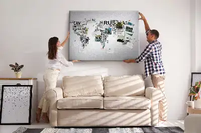 Printed Cork Memo Board with Continents made of letters