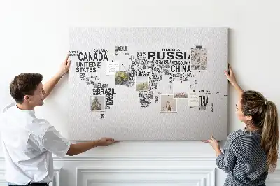 Printed Cork Memo Board with Continents made of letters
