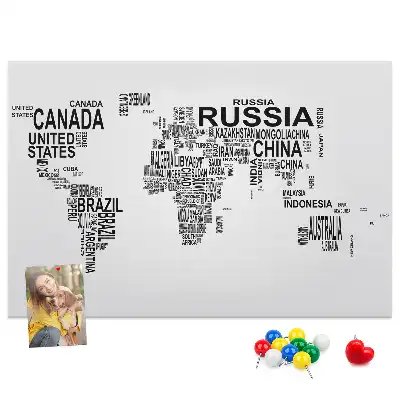 Printed Cork Memo Board with Continents made of letters