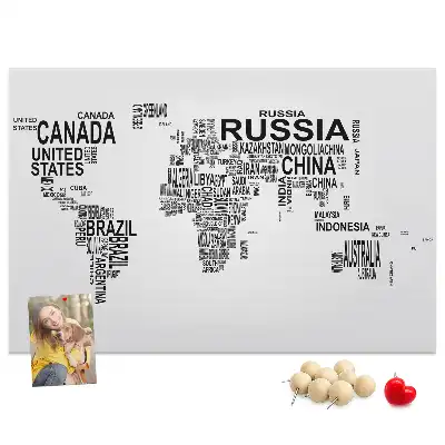 Printed Cork Memo Board with Continents made of letters