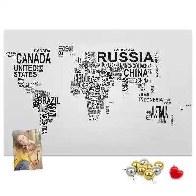 Printed Cork Memo Board with Continents made of letters