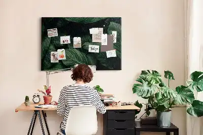 Tropical monstera printed cork memo board