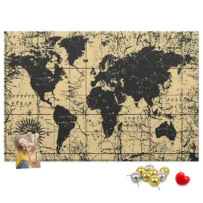 Vintage World Map Cork Memo Board