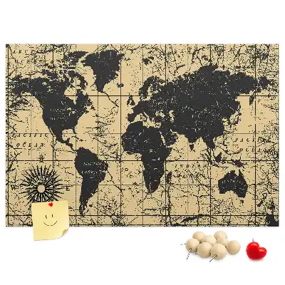 Vintage World Map Cork Memo Board